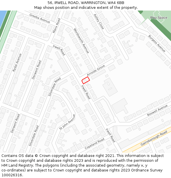 56, IRWELL ROAD, WARRINGTON, WA4 6BB: Location map and indicative extent of plot