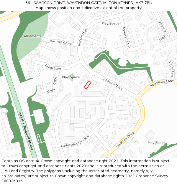 56, ISAACSON DRIVE, WAVENDON GATE, MILTON KEYNES, MK7 7RU: Location map and indicative extent of plot