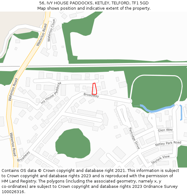 56, IVY HOUSE PADDOCKS, KETLEY, TELFORD, TF1 5GD: Location map and indicative extent of plot