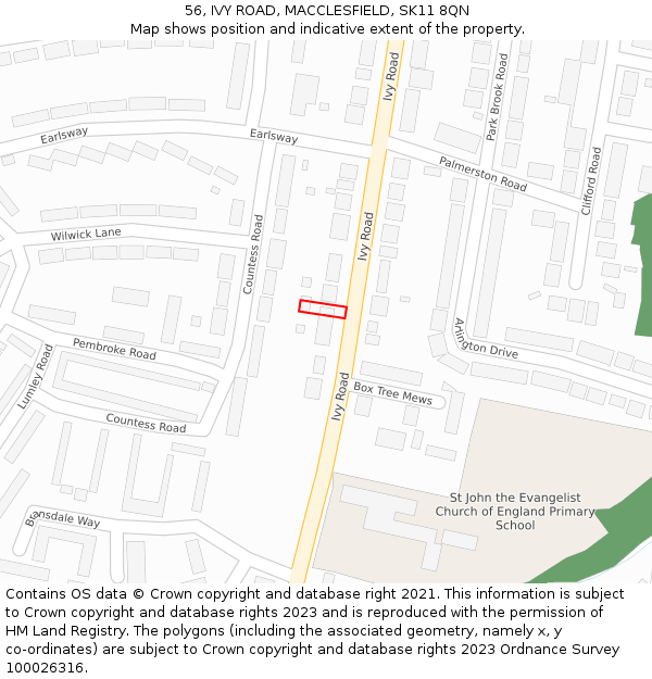 56, IVY ROAD, MACCLESFIELD, SK11 8QN: Location map and indicative extent of plot