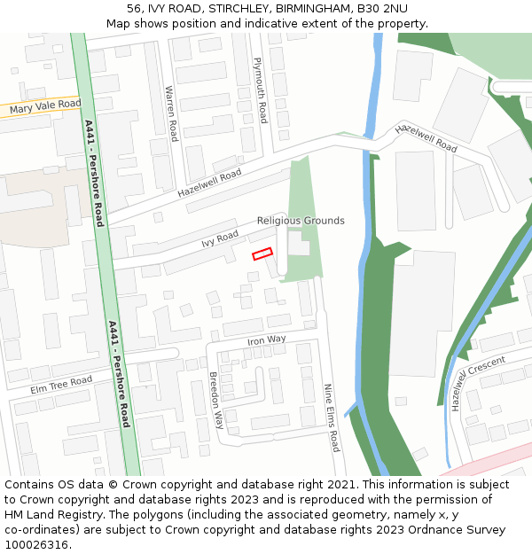 56, IVY ROAD, STIRCHLEY, BIRMINGHAM, B30 2NU: Location map and indicative extent of plot