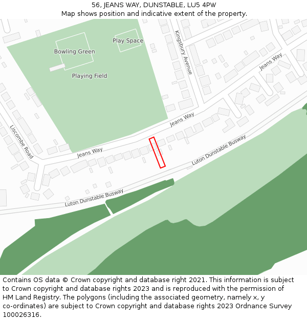 56, JEANS WAY, DUNSTABLE, LU5 4PW: Location map and indicative extent of plot