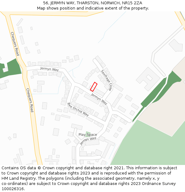 56, JERMYN WAY, THARSTON, NORWICH, NR15 2ZA: Location map and indicative extent of plot