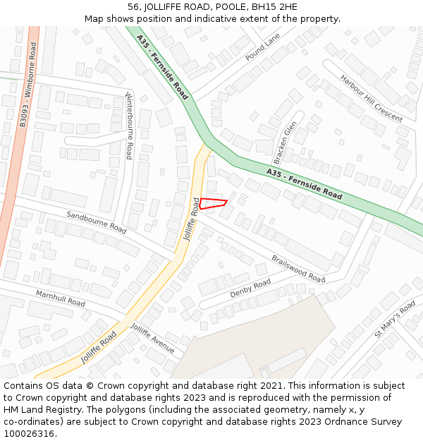 56, JOLLIFFE ROAD, POOLE, BH15 2HE: Location map and indicative extent of plot