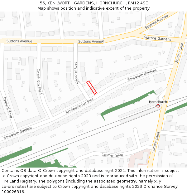 56, KENILWORTH GARDENS, HORNCHURCH, RM12 4SE: Location map and indicative extent of plot