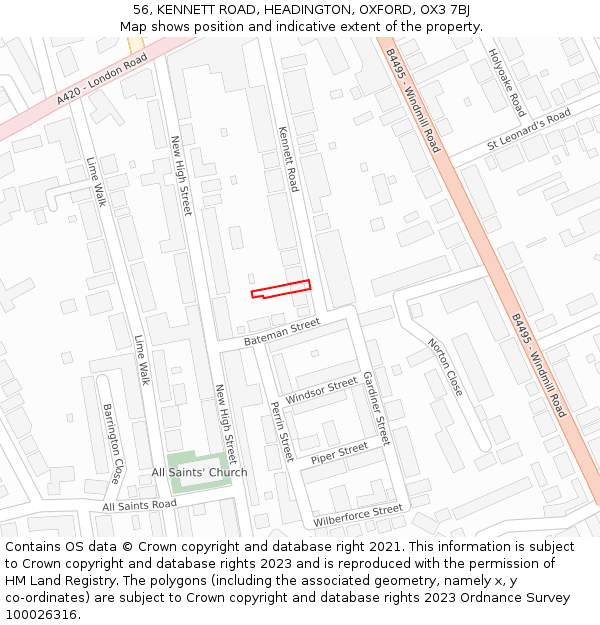 56, KENNETT ROAD, HEADINGTON, OXFORD, OX3 7BJ: Location map and indicative extent of plot