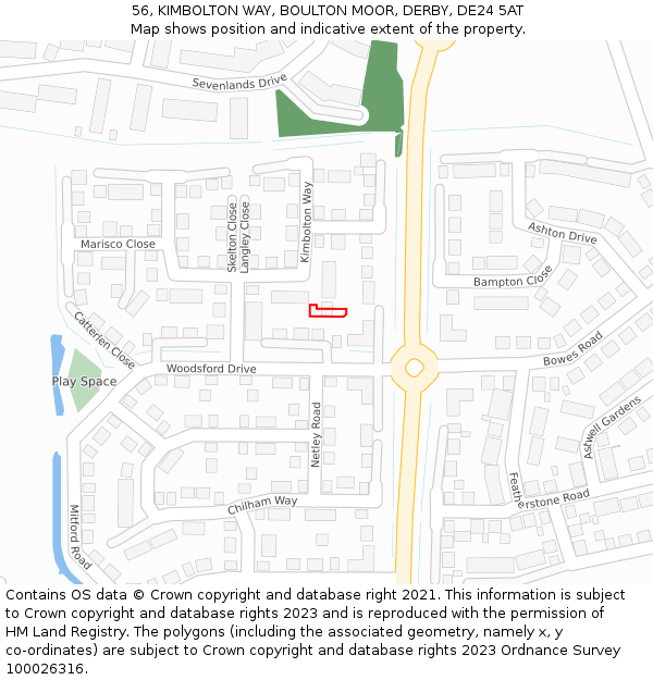 56, KIMBOLTON WAY, BOULTON MOOR, DERBY, DE24 5AT: Location map and indicative extent of plot