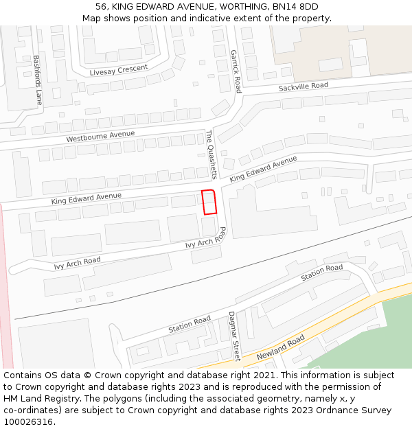 56, KING EDWARD AVENUE, WORTHING, BN14 8DD: Location map and indicative extent of plot