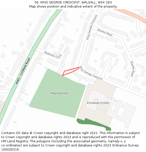 56, KING GEORGE CRESCENT, WALSALL, WS4 1EG: Location map and indicative extent of plot
