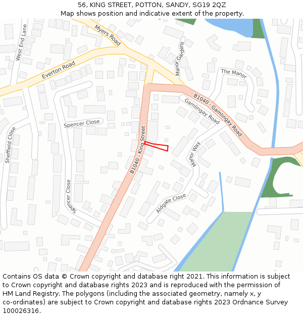 56, KING STREET, POTTON, SANDY, SG19 2QZ: Location map and indicative extent of plot