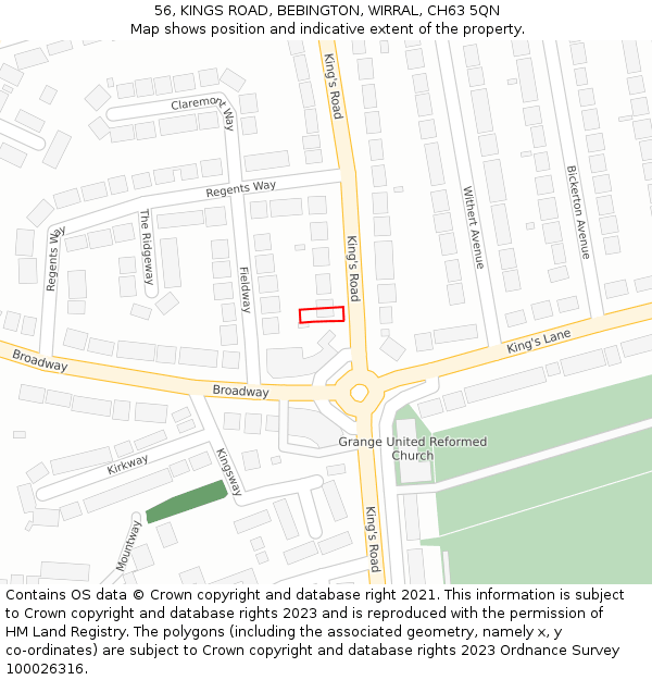 56, KINGS ROAD, BEBINGTON, WIRRAL, CH63 5QN: Location map and indicative extent of plot