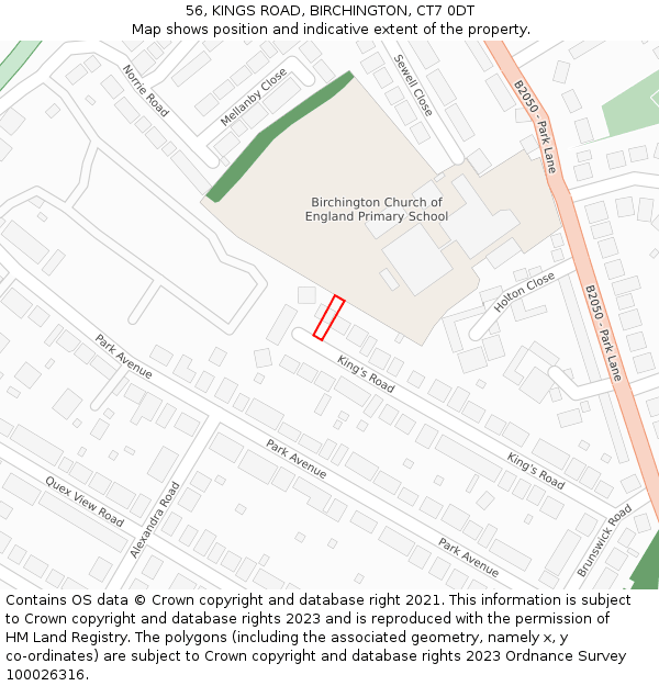 56, KINGS ROAD, BIRCHINGTON, CT7 0DT: Location map and indicative extent of plot