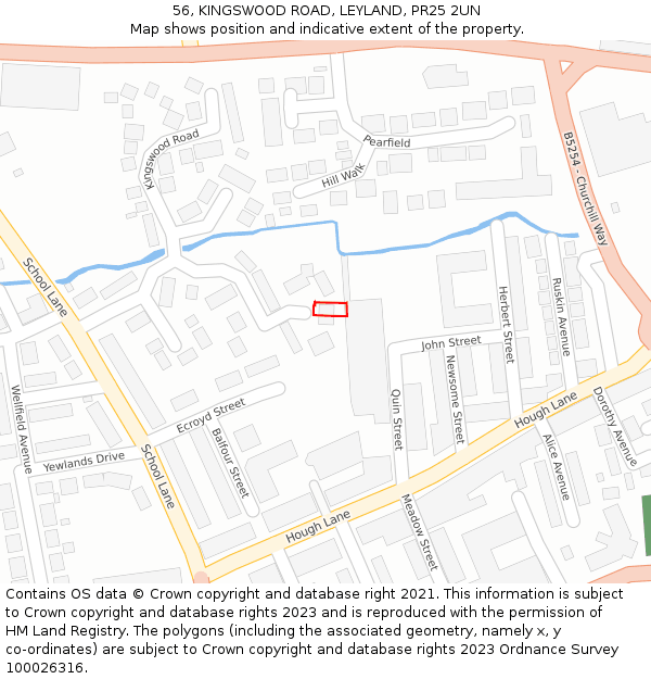 56, KINGSWOOD ROAD, LEYLAND, PR25 2UN: Location map and indicative extent of plot