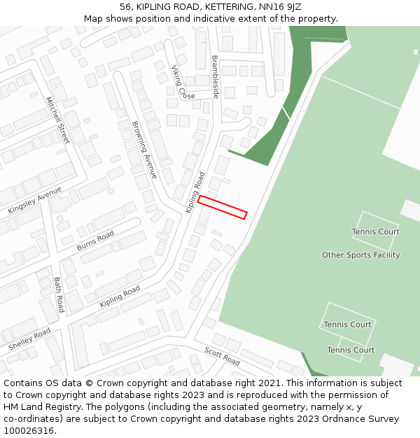 56, KIPLING ROAD, KETTERING, NN16 9JZ: Location map and indicative extent of plot