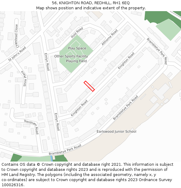 56, KNIGHTON ROAD, REDHILL, RH1 6EQ: Location map and indicative extent of plot