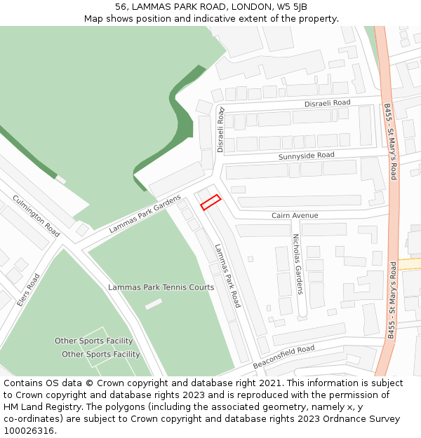 56, LAMMAS PARK ROAD, LONDON, W5 5JB: Location map and indicative extent of plot