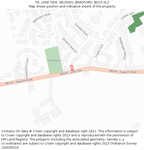 56, LANE SIDE, WILSDEN, BRADFORD, BD15 0LZ: Location map and indicative extent of plot