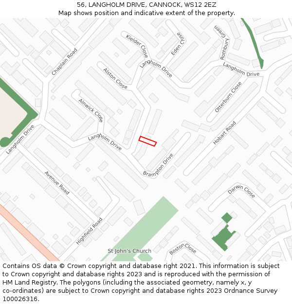 56, LANGHOLM DRIVE, CANNOCK, WS12 2EZ: Location map and indicative extent of plot