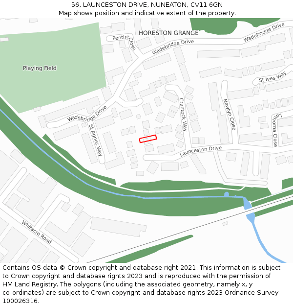 56, LAUNCESTON DRIVE, NUNEATON, CV11 6GN: Location map and indicative extent of plot
