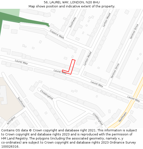 56, LAUREL WAY, LONDON, N20 8HU: Location map and indicative extent of plot