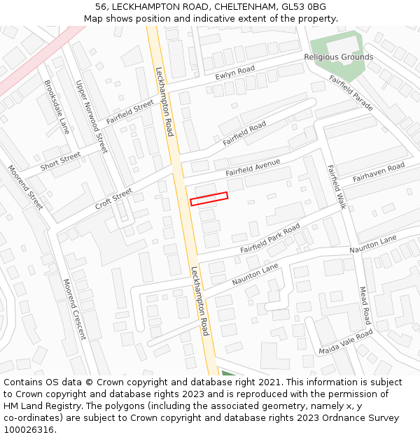 56, LECKHAMPTON ROAD, CHELTENHAM, GL53 0BG: Location map and indicative extent of plot