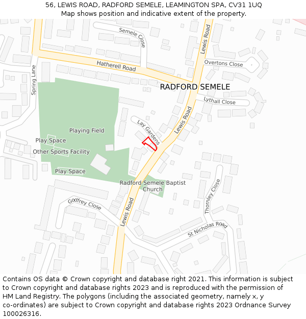 56, LEWIS ROAD, RADFORD SEMELE, LEAMINGTON SPA, CV31 1UQ: Location map and indicative extent of plot