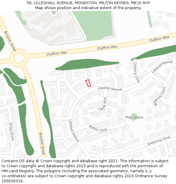 56, LILLESHALL AVENUE, MONKSTON, MILTON KEYNES, MK10 9HY: Location map and indicative extent of plot