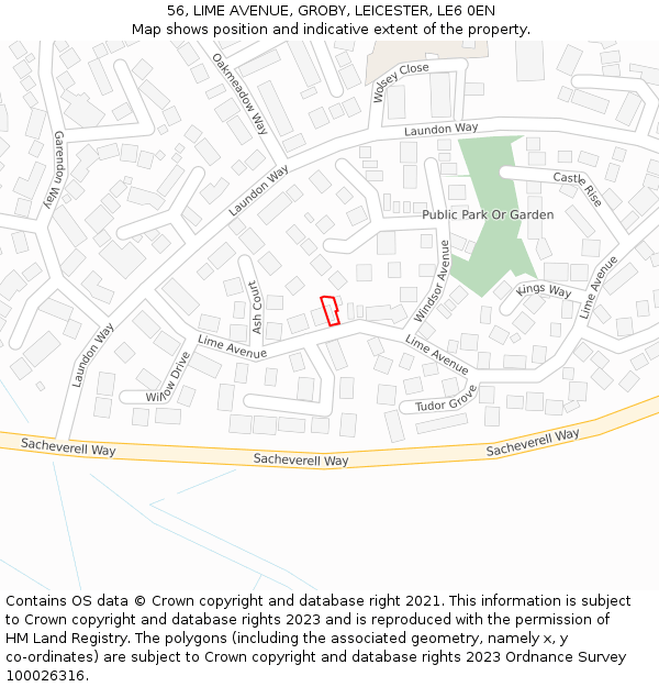 56, LIME AVENUE, GROBY, LEICESTER, LE6 0EN: Location map and indicative extent of plot