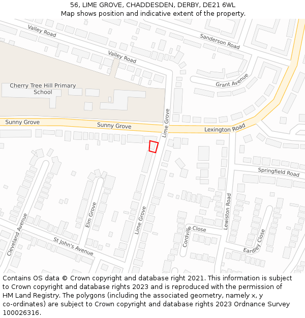 56, LIME GROVE, CHADDESDEN, DERBY, DE21 6WL: Location map and indicative extent of plot