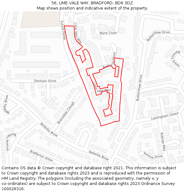 56, LIME VALE WAY, BRADFORD, BD6 3DZ: Location map and indicative extent of plot