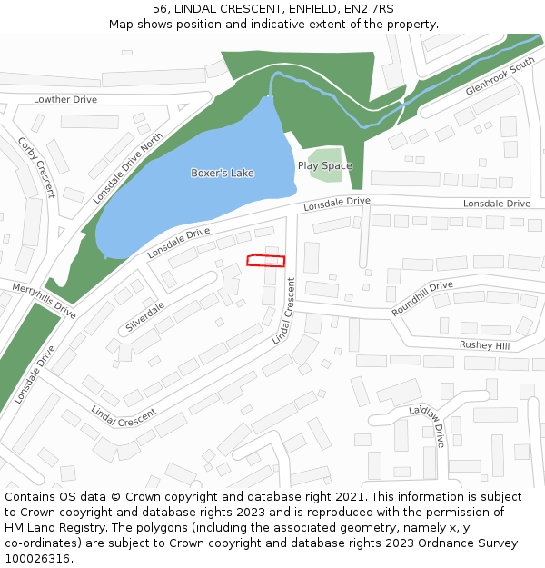 56, LINDAL CRESCENT, ENFIELD, EN2 7RS: Location map and indicative extent of plot