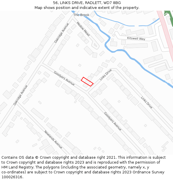 56, LINKS DRIVE, RADLETT, WD7 8BG: Location map and indicative extent of plot