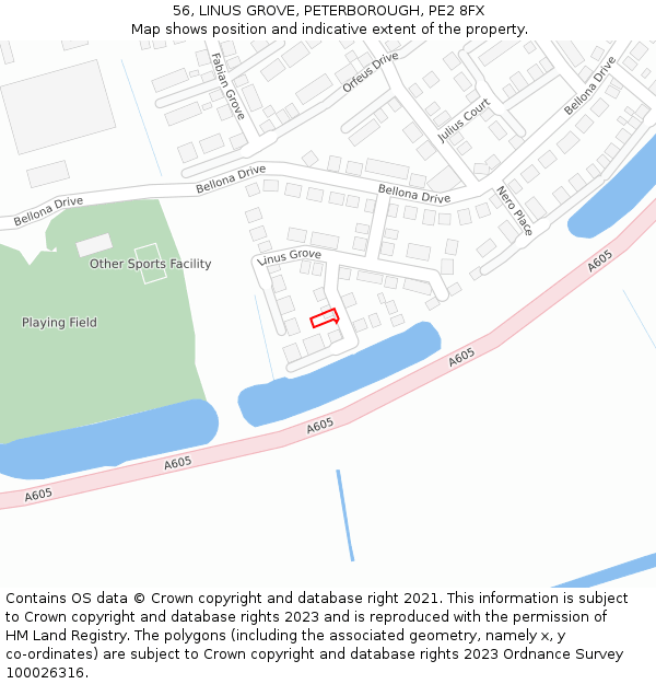 56, LINUS GROVE, PETERBOROUGH, PE2 8FX: Location map and indicative extent of plot