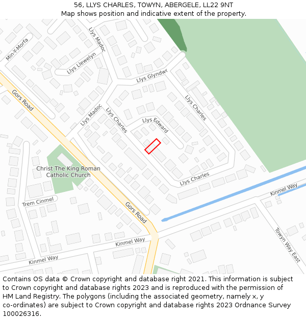 56, LLYS CHARLES, TOWYN, ABERGELE, LL22 9NT: Location map and indicative extent of plot