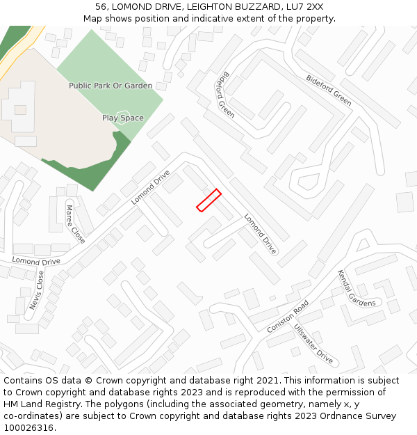 56, LOMOND DRIVE, LEIGHTON BUZZARD, LU7 2XX: Location map and indicative extent of plot