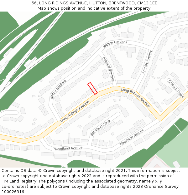 56, LONG RIDINGS AVENUE, HUTTON, BRENTWOOD, CM13 1EE: Location map and indicative extent of plot