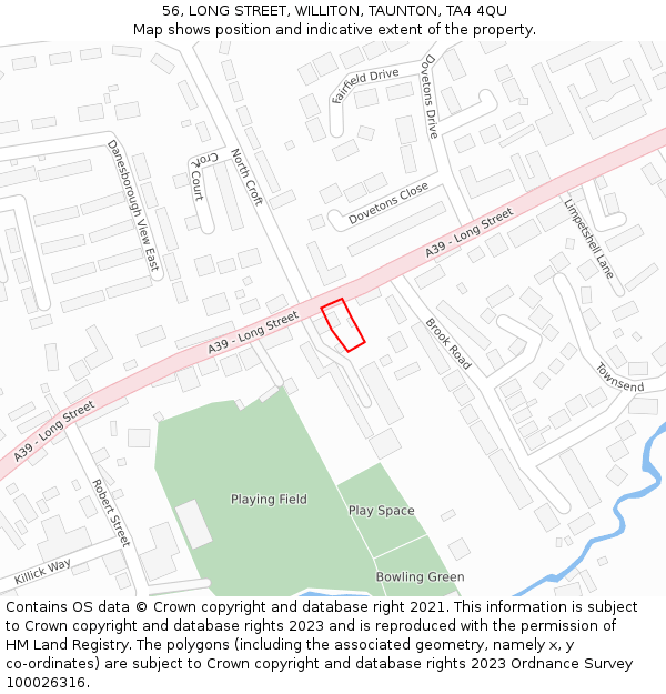 56, LONG STREET, WILLITON, TAUNTON, TA4 4QU: Location map and indicative extent of plot