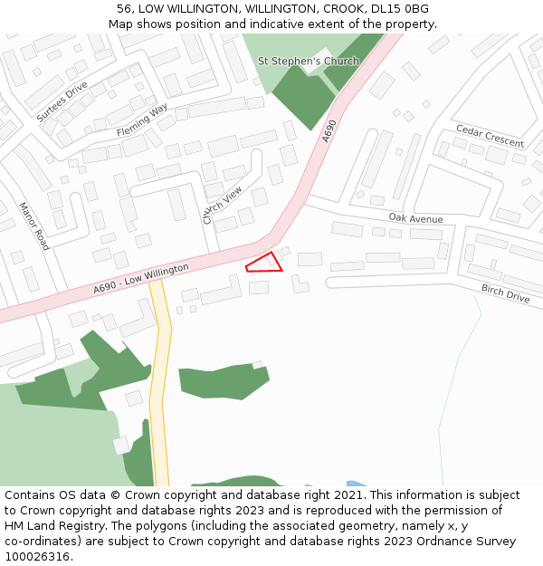 56, LOW WILLINGTON, WILLINGTON, CROOK, DL15 0BG: Location map and indicative extent of plot