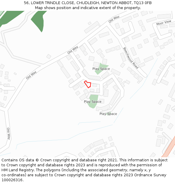 56, LOWER TRINDLE CLOSE, CHUDLEIGH, NEWTON ABBOT, TQ13 0FB: Location map and indicative extent of plot
