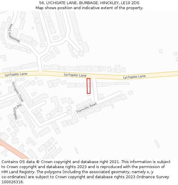 56, LYCHGATE LANE, BURBAGE, HINCKLEY, LE10 2DS: Location map and indicative extent of plot