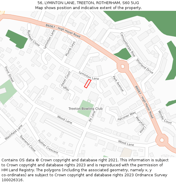 56, LYMINTON LANE, TREETON, ROTHERHAM, S60 5UG: Location map and indicative extent of plot