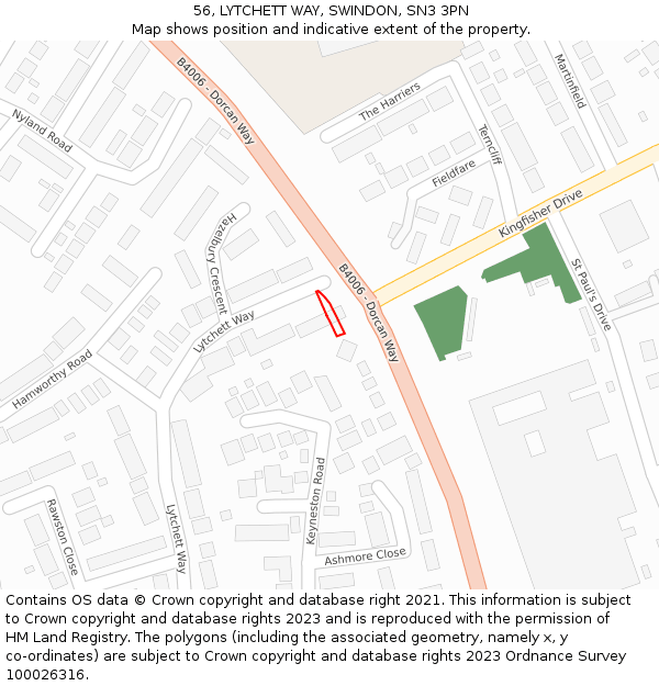 56, LYTCHETT WAY, SWINDON, SN3 3PN: Location map and indicative extent of plot