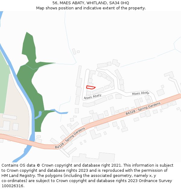 56, MAES ABATY, WHITLAND, SA34 0HQ: Location map and indicative extent of plot