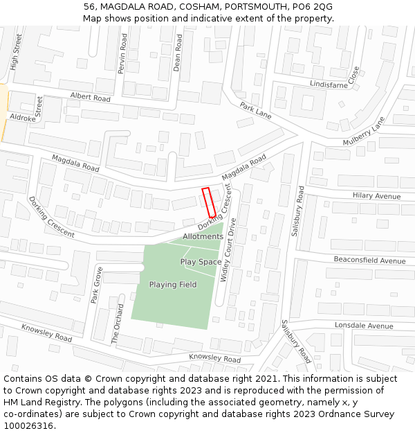 56, MAGDALA ROAD, COSHAM, PORTSMOUTH, PO6 2QG: Location map and indicative extent of plot