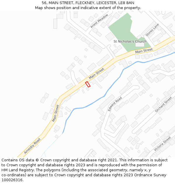 56, MAIN STREET, FLECKNEY, LEICESTER, LE8 8AN: Location map and indicative extent of plot