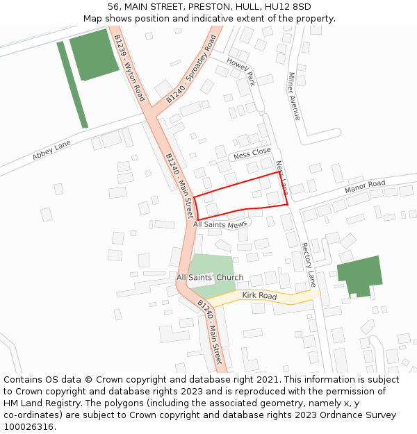 56, MAIN STREET, PRESTON, HULL, HU12 8SD: Location map and indicative extent of plot