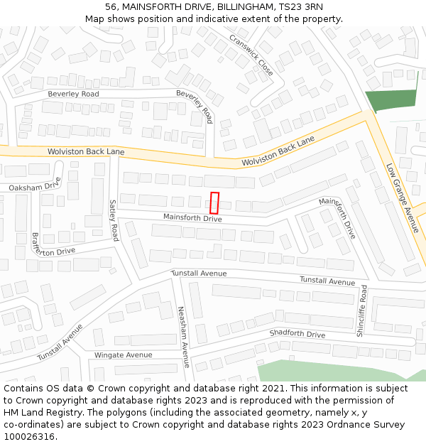 56, MAINSFORTH DRIVE, BILLINGHAM, TS23 3RN: Location map and indicative extent of plot