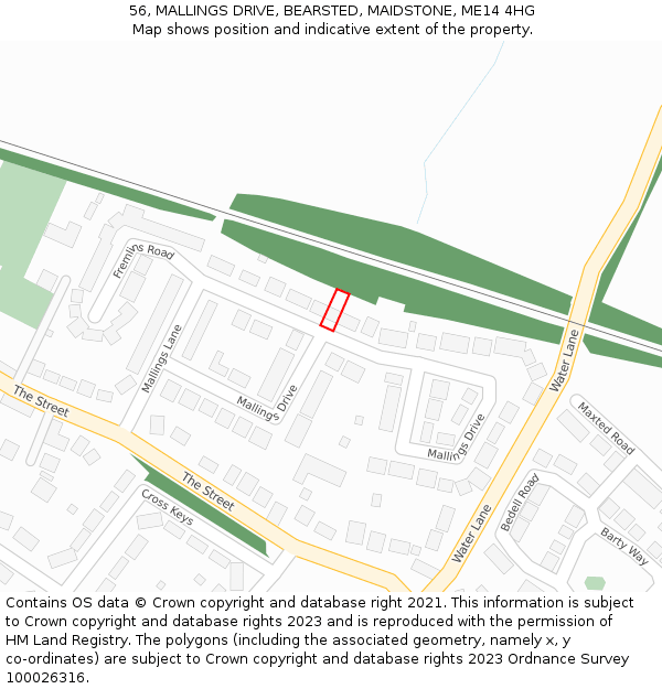 56, MALLINGS DRIVE, BEARSTED, MAIDSTONE, ME14 4HG: Location map and indicative extent of plot