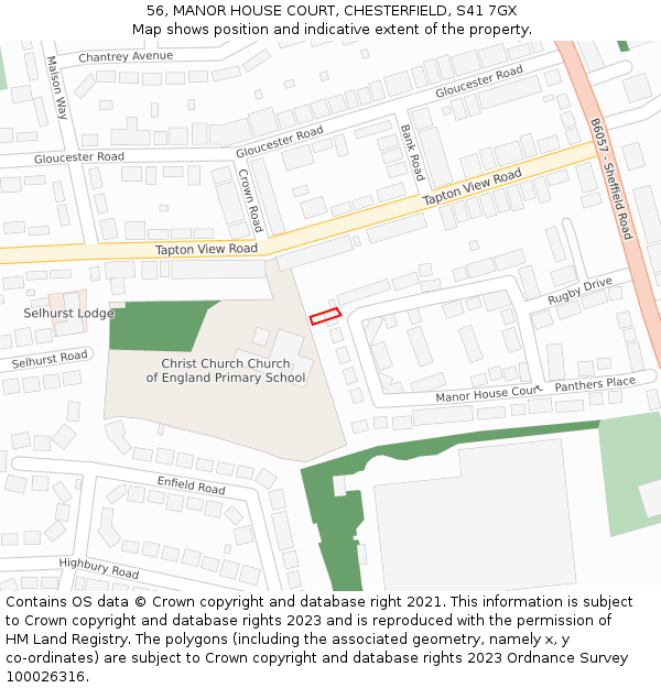 56, MANOR HOUSE COURT, CHESTERFIELD, S41 7GX: Location map and indicative extent of plot