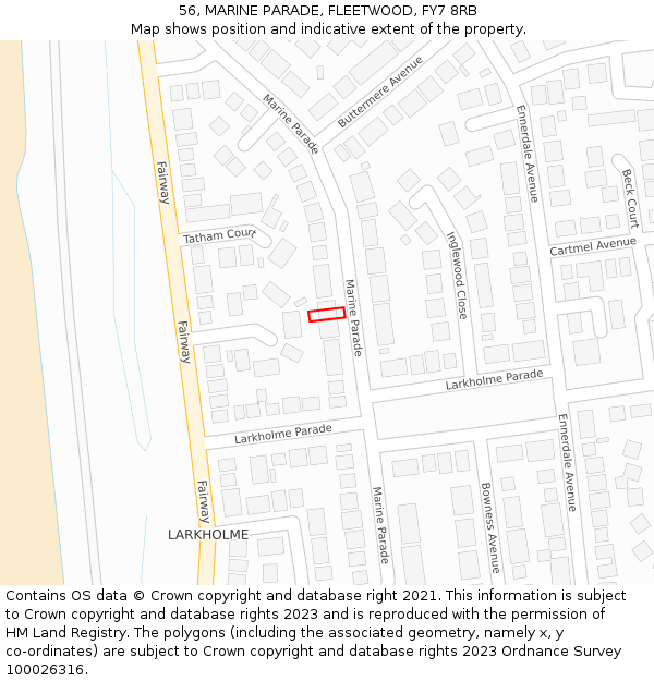 56, MARINE PARADE, FLEETWOOD, FY7 8RB: Location map and indicative extent of plot